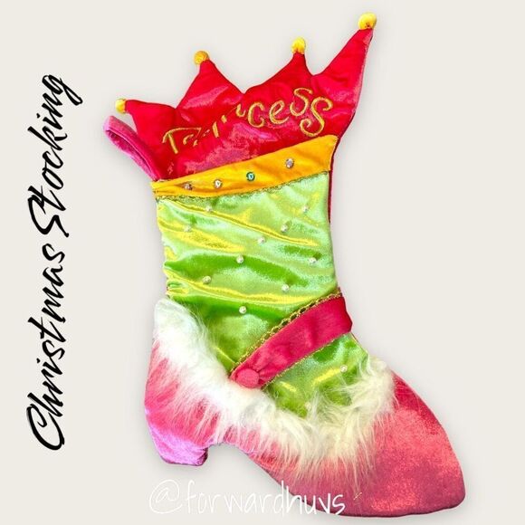 Dan Dee "Princess" Pearl Embellished Pink Shiny Velour Christmas Stocking 19" - Picture 6 of 8